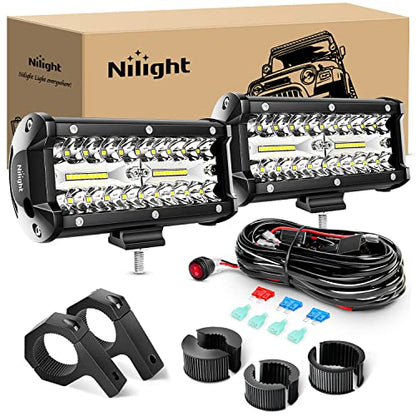Nilight 6.5Inch 2PCS 120W Spot Flood Combo Bar Driving Waterproof Off Road Led Light with Mounting Bracket Kit Wiring Harness-2 Leads, 2 Years Warranty - color: 2Pcs Led Pods+ Wiring +Mounting, size: Led Pods
