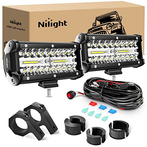 Nilight 6.5Inch 2PCS 120W Spot Flood Combo Bar Driving Waterproof Off Road Led Light with Mounting Bracket Kit Wiring Harness-2 Leads, 2 Years Warranty - color: 2Pcs Led Pods+ Wiring +Mounting, size: Led Pods