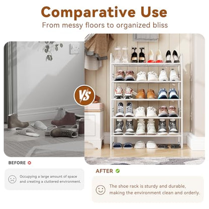 Simple Shoe Rack, 5 Tier Heavy Duty Metal Shoe Shelf 27 Inch Wide, White - color: White, size: 5 Tier(27 Inch)