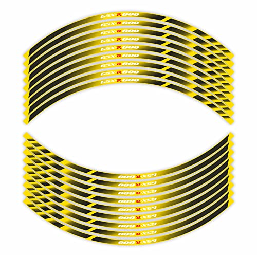 17" Reflective Wheel Rim Tape Stickers for Suzuki GSXR600, Black and Yellow | Motorcycle Vinyl Rim Decals Fit K1/K4/K6/K8/K9. Waterproof Adhesive, Decorative Wheel Stripe Set