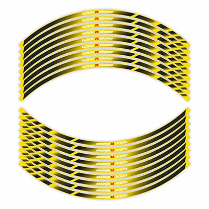 17" Reflective Wheel Rim Tape Stickers for Suzuki GSXR600, Black and Yellow | Motorcycle Vinyl Rim Decals Fit K1/K4/K6/K8/K9. Waterproof Adhesive, Decorative Wheel Stripe Set