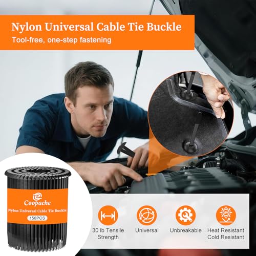 Coopache Nylon Universal Cable Tie Buckle for Car, Automotive Zipper Clips and Fasteners Heavy Duty, Upgraded Grip Auto Zip Ties Double-Sided Gear (Black 100 PCS) - style: Black 100 PCS