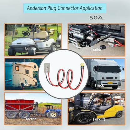 Anderson Plug Connection Cable 50A Anderson SB50 Plug Battery Quick Connector Cable 1.64 ft 10AWG Cable with 50A Connector - size: Anderson O-ring 50cm