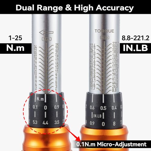 Bike Torque Wrench Bit Set, 1/4-Inch Drive, 1-25 Nm Micro Adjustment, 45-Piece Repair Tool Kit for Road, Mountain & Dirt Bikes, MTB, Cycling, Portable Hardshell Case - size: 45-Piece
