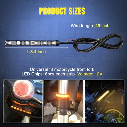 Nilight 2PCS 6-5050-SMD Waterproof Flexible Turn Signal Backup License Plate Universal Amber Lights Strip Universal for Motorcycle ATV UTV, 2 Years Warranty - color: 2PCS Amber