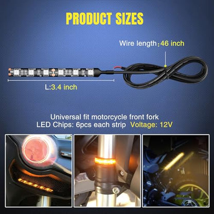Nilight 2PCS 6-5050-SMD Waterproof Flexible Turn Signal Backup License Plate Universal Amber Lights Strip Universal for Motorcycle ATV UTV, 2 Years Warranty - color: 2PCS Amber