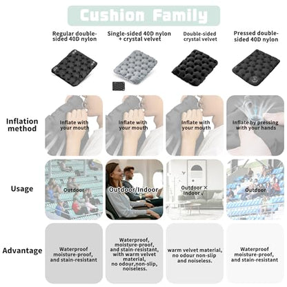 ONTYZZ Inflatable Seat Cushion Lightweight Airplane Seat Cushion Stadium Seat Travel Cushion for Climbing Hiking Office Airplane - color: 2pc Black