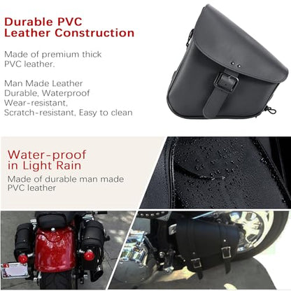 Motorcycle Swingarm Bag with Black Synthetic Leather, Swing Arm Bag Motorcycle Saddlebag Left Side Tool Bag Fit for Softail / Triangulated Swingarm Models Dyna Low Rider Fat Bob, An Adjustable Strap - size: L