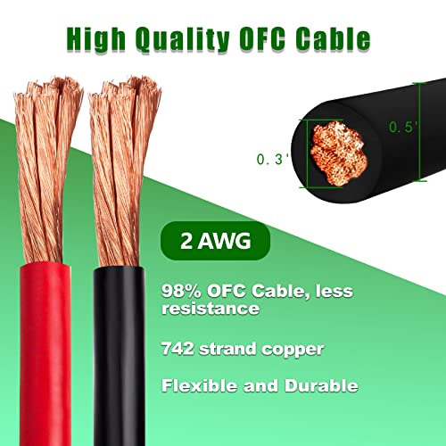 2 Gauge Battery Cable Copper Wire, 15FT Red+15FT Black 2 AWG Welding Cable Standard USA OFC Wire for Automotive, Battery, Solar, Marine and Generator - size: 2 Gauge 15FT