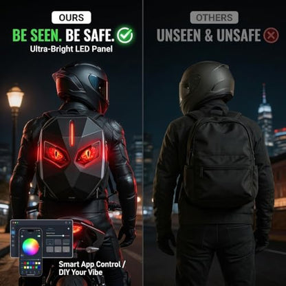 Motorcycle Helmet Backpack, Expandable Hard Shell LED Backpack with Programmable Screen, Water-Resistant Riding Bag & Laptop Daypack for Men, App Controlled DIY Display for Night Safety