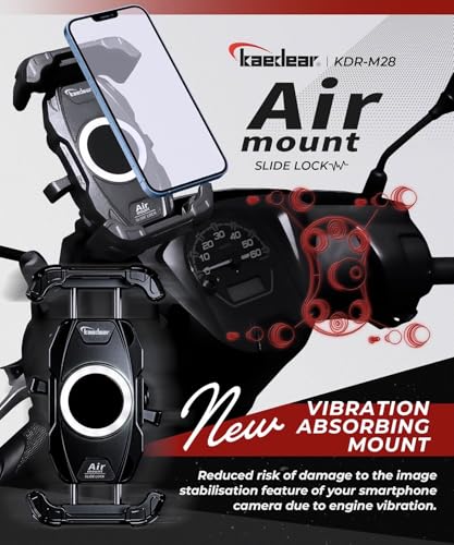 Kaedear Motorcycle Smartphone Holder, Vibration Absorption, Mount, Air Mount, Side Lever Lock, Intermediate Arm, Durable Strength Slide Lock KDR-M28
