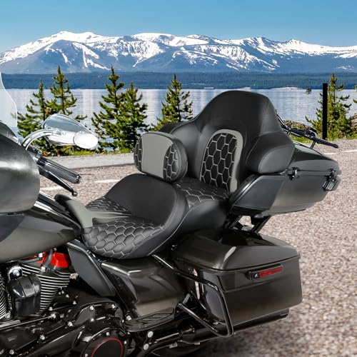 C.C. RIDER Driver Rider Backrest Fit for Harley Touring Road King Street Glide Road Glide Electra Glide and Tri Glide Models 2009-2023 2009-2023 - color: Rider Backrest 23#Black+Grey