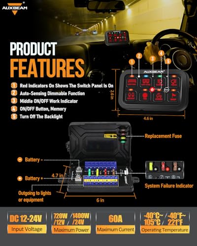Auxbeam 8 Gang Switch Panel RB80 Toggle Momentary Pulsed RGB Dimmable Switch Panel Multifunction Panel Two Sided Output Marine Switch Panel IP65 Waterproof for Car Boat RV, 3 Years Warranty - size: 8 Gang (Both-Sided Output), style: RGB (Without APP)