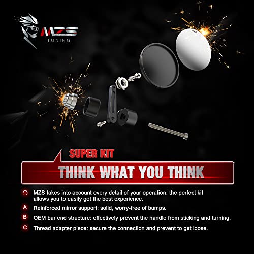 MZS Bar End Mirrors, Motorcycle Handlebar Mirrors Round Black+Motorcycle Frame Sliders, Falling Crash Protector Guards No Cut Kits Compatible with CBR1000RR