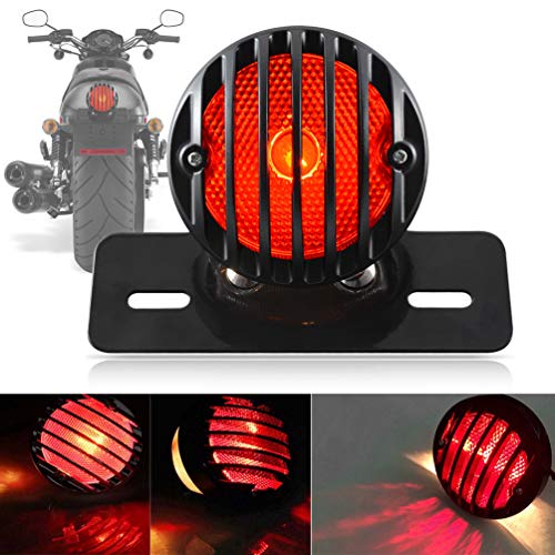 KATUR 1PCS Motofans Black Round Metal Motorcycle Tail Brake Light Compatible with Harley Bobber Chopper Custom April IA Mana