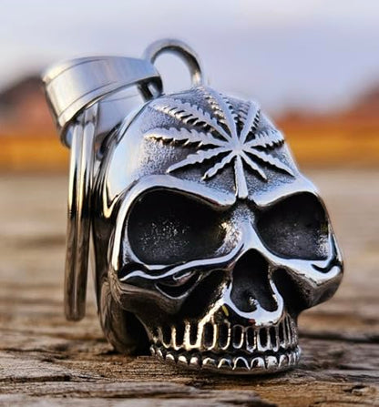 KMA Est. 2005 THE RIDE BELL Skull Weed Pot Leaf 3-D w/FREE HANGER Biker Good Luck Motorcycle Charm Original Keychain