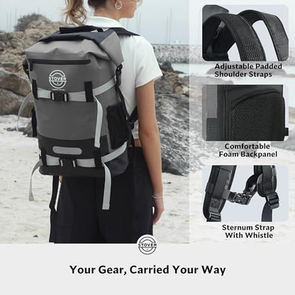 STOVER 5/10/25/30/40/55L Waterproof Dry Bag- Roll-Top Backpack w/Phone Case- Kayaking, Hiking, Camping, Boating- Men/Women - color: 40l Grey (With Phone Case), size: 40L