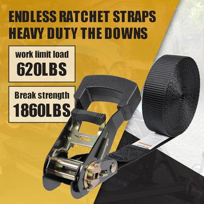 Ayaport Endless Ratchet Straps (No Hooks) 1" x 20' Heavy Duty Small Ratchet Tie Down Straps 1860lbs Break Strength Black Tie Downs for Cargo, Truck Bed, Motorcycle, 2Pcs - size: 20' x 1"-2pcs