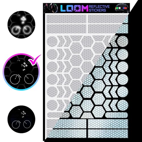 LOOM Reflective Stickers | 67pc Prismatic Wht | Reflective Stickers for Helmet, Bike, Motorcycle, Hard Hat | Waterproof Reflectors for Car, Trailer | Bike Reflectors for Night Riding - color: Prism-gray