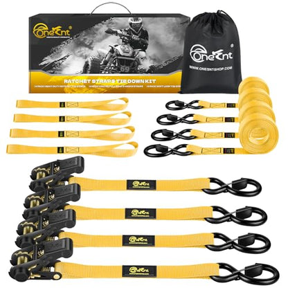 4Pcs Ratchet Tie Down Straps Kit for 2400lb Break Strength | 1” x 16FT Tie Down Straps with Soft Loop Tie-Downs & Safety S Hook - Cargo Strap Tie Down for Trucks, Motorcycle, Moving, Appliances-Yellow - color: Yellow