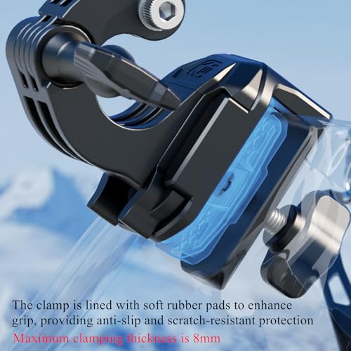 Kewig Motorcycle Windshield Camera Mount with Magnetic Latch Mount & Aluminum Alloy Clip Base, Compatible with DJI Osmo 360 / Action 3/4 / 5 Pro, Angle Adjustable, Quick-Release Design