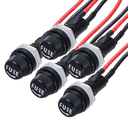MECCANIXITY 5Pcs Panel Mount Fuse Holder 5x20mm AC 250V 10A/AC 125V 15A Screw Cap Fuse Holders with Pre-Soldered Wires,Round Shape Port - size: 5x20mm