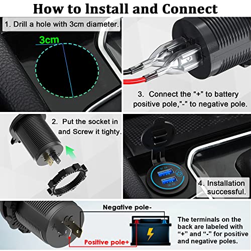 QC3.0 Dual USB 12V DC Outlet with Touch Switch: 12 Volt Marine Socket Golf Cart USB Port Car Charger Waterproof Power Adapter Cigarette Lighter Mount Fast Charge for Boat Motorcycle ATV RV