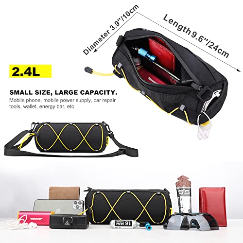 Rhinowalk Bike Handlebar Bag, Bicycle Front Bag Shoulder Bag Storage Bag with Shoulder Strap for Road Mountain Bike Cycling Travel - color: Black+Yellow
