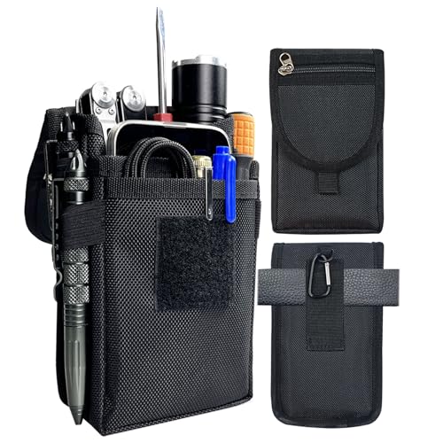 Belt Tool Pouch,Tactical Utility Pouch, Heavy-Duty Nylon EDC Multitool Organizer,Cell Phone Holder, Multi-Pockets Tool Holster Sheath Bag for Electricians Handymen Work Maintenance Dailylife Hiking - color: Loop_Black
