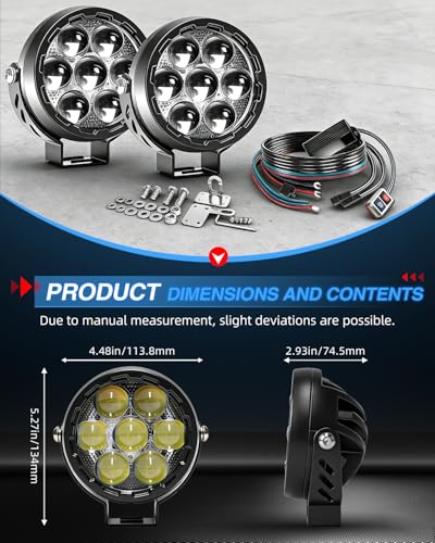 BraveWAY 4.5 Inch Motorcycle Auxiliary Lights 140W 16500LM LED Fog Lights Strobe Flash Mode White/Amber Combo Beam LED Spot Light with Mount Brackets for Motorcycle Car Truck UTV Off-Road ATV Boat - size: 4.5INCH-7-D