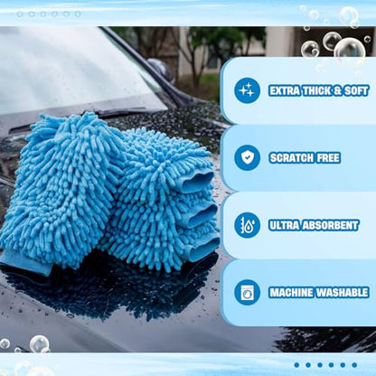 24 Pack Car Wash Mitt Bulk Microfiber, 10'' x 8'' Chenille Car Wash Mitt Gloves, Scratch Free Double Sided No Lint No Marks for Truck SUV and All Vehicle Surfaces (Blue) - color: Blue