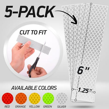 Reflective Stickers | 3M Diamond Grade | White | 1.25″ x 6″ | 5-Pack | Reflective Safety Tape for Helmets, Cars, Mailboxes & More - color: White