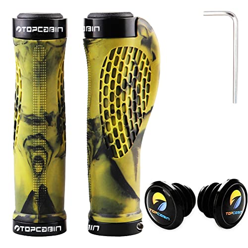 TOPCABIN Ergonomic Bike Grips - Widen Holding Rubber Grips with Aluminum LockGrips for Mountain & Road Bikes - color: Rubber Yellow (1 Pair)