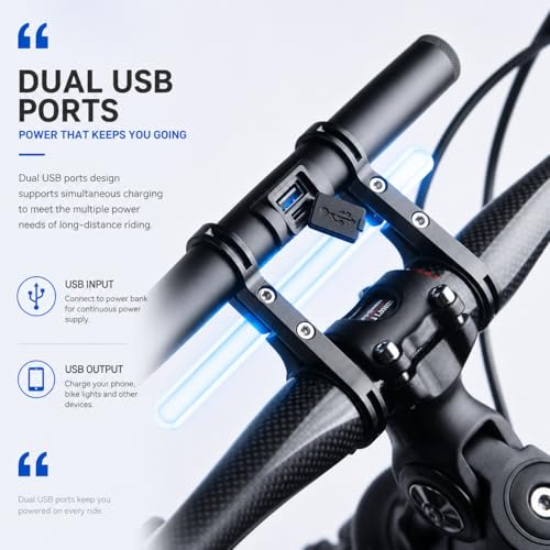 Multifunctional Bicycle Extension Bracket with Power Bank, Handlebar Extender for Phone, GPS, Speedometer and Bike Light