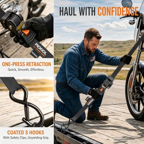 Retractable Ratchet Straps (4-Pack) - 1 Inch x 10 Feet (1,764lb Break Strength) - Heavy Duty Auto Self Retracting Tie Down Straps for Truck, Cargo Trailer, Motorcycle, ATV, UTV - Black - color: Black