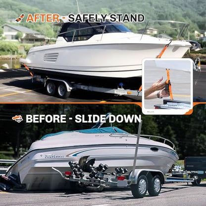 WELLUCK Boat Trailer Transom Tie Down Straps 2400 LBS, 1 Inch x 4 FT Heavy Duty Retractable Ratchet Straps Tie Downs to Trailer Marine Jet Ski Pontoon, with Quick Release Buckle & Anti-Scratch Hooks