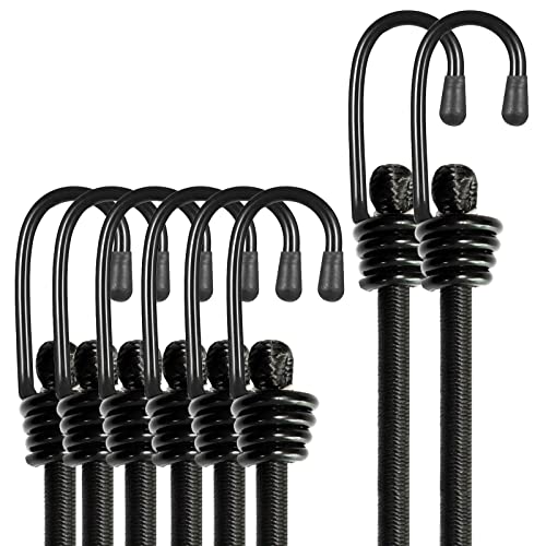 BEXSLE Bungee Cords with Hooks, Heavy Duty Outdoor Elastic Bungee Straps，No Odour Industrial Grade Bungee Rope for Securing Tarps, Luggage,Tents, Bikes or Garden Tidying 24in6pcs + 48in2pcs (Black) - size: 24 inches x 6 pcs + 48 inches x 2 pcs