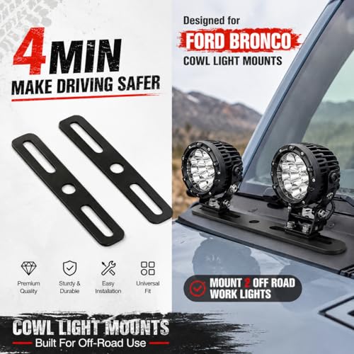 2PCS Ditch Light Bracket Extensions Heavy Duty A-Pillar LED Pod Mounts | Universal Light Mount Extension for Most Ditch Light Brackets, Steel Cowl Pod Light Mounting Brackets for SUV Trucks Vehicles - color: Ditch Light Bracket Extensions