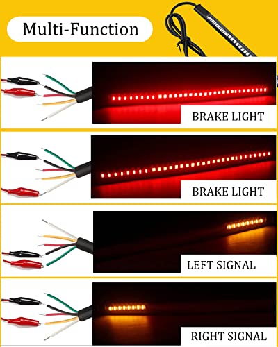 YONGMING Led Brake Light Strip Tail Stop Turn Signal Flexible Led Light for Motorcycle Bike Red and Yellow Pack of 2