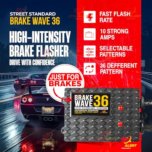 Brake Wave 36 - HEAVY DUTY 36 Light Selectable Flashes 10 AMPS Electronic Brake Flasher Tail & Stop Light Strobe - LED and Incandescent Lights for Cars, Trucks, Motorcycles 12-24V - color: Brake Wave 36