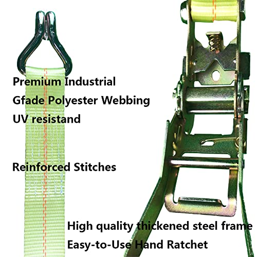 Ratchet Straps - 2" x 17' Heavy Duty Cargo Straps, Load up to 10000Lbs, Double J Hooks for Trucks, Moving Appliances, Lawn Equipment, Motorcycles - Yellow
