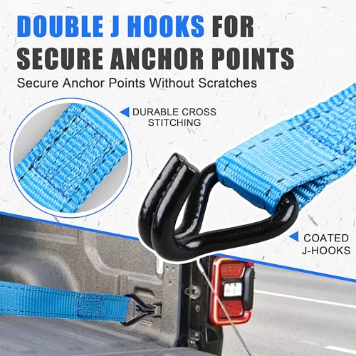 AWELCRAFT Ratchet Straps(4 Pack),3300lb Breaking Strength,1.5in×10ft Heavy Duty Tie Down Ratcheting with Padded Handles,Double J Hooks & 4 Soft Loops for Trailer,Trucks,Motorcycle(Blue) - color: Blue