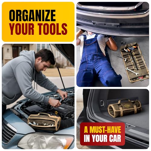The Ryker Bag Wrench Roll Up Heavy-Duty Canvas Tool Organizer, Tool Roll Organizer Gifts for Dad Roll-Up Tool Bag w/Multiple Pockets for Wrenches, Sockets & Hand Tools for Mechanics & Electricians - style: Wrench Roll