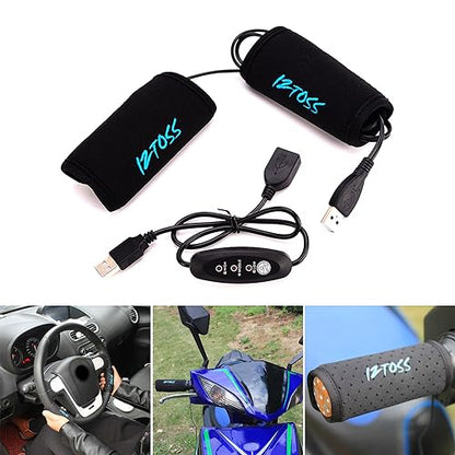 Universal USB Electric Heated Handlebar Wraps Covers Grips with Temperature Control for Motorcycle E Bikes Mountain Bike