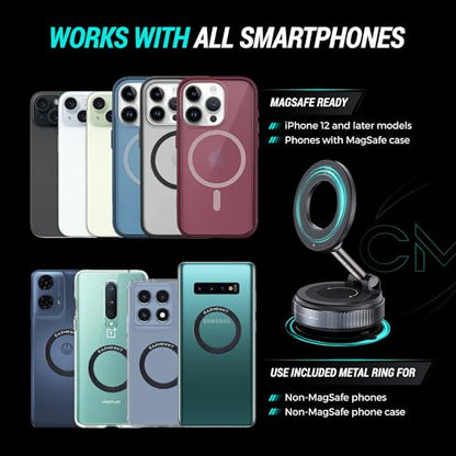 CARMOUNT Clutch-X™ Black – Vacuum Phone Mount Suction Cup Car Phone Holder for iPhone, Window Phone Mount for Travel, 360° Vacuum Magnetic Phone Holder for Car, Magnetic Phone Holder with Suction Cup - color: Black