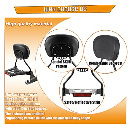 Kinglemc Sissy Bar backrest Luggage Rack for Harley Sportster XL883 XL1200 883 1200 Iron Superlow with Lock with Docking Hardware (Black) - color: Black