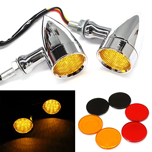 Rich Choices 2pcs Chrome 15 LED Motorcycle Stop Brake Running Turn Signal Indicator Amber Lights For Harley Honda Chopper (Chrome with net-Amber Light) - color: Chrome with net-Amber Light