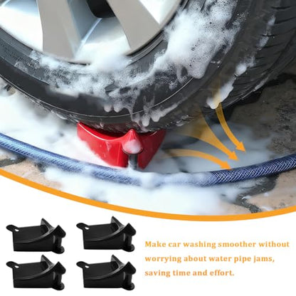 4PCS Car Hose Guide, Vehicle Detailing Cleaning Tools Hose Guides Preventing Wash Stuck Under The Tires, Automotive Wheel Rolling System Tool for Washing, Universal Fit (Black) - color: Black