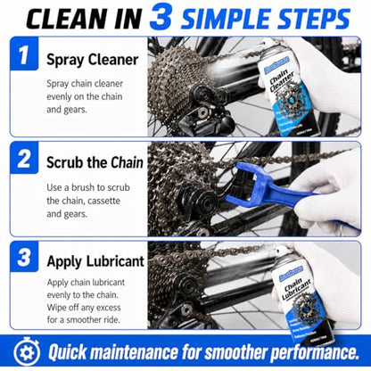 Chain Cleaner Kit for Motorcycle & Bicycle, with Chain Cleaner & Lube, Brushes, Gloves, Tools – Complete Cleaning & Lubricating Set for All Bikes, Street Bikes, Karts, Smooth Drive Train
