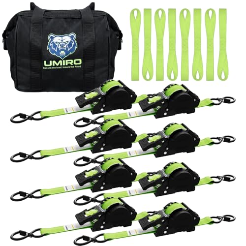 Retractable Ratchet Straps, 4-Pack, 1 Inch x 12 Feet Heavy Duty Tie Downs, 1760lb Break Strength, Self Retracting for Truck, Cargo, Trailer, Motorcycle, ATV, UTV (Green, 8pack) - color: Green, size: 8pack